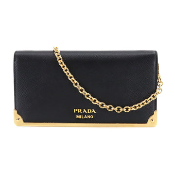 PRADA Saffiano chain wallet long leather black 1DH044 gold metal fittings Chain Wallet