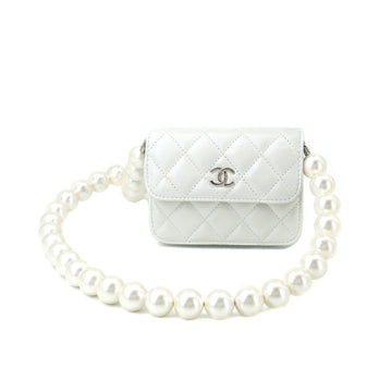 CHANEL mini matelasse fake pearl chain clutch shoulder bag leather white silver metal fittings Mini Matelasse Bag