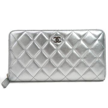 Chanel Round Wallet Coco Mark Matrasse Silver Leather CHANEL Ladies A50097