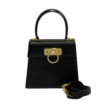 SALVATORE FERRAGAMO Gancini Hardware Leather Genuine 2way Handbag Mini Shoulder Bag Black