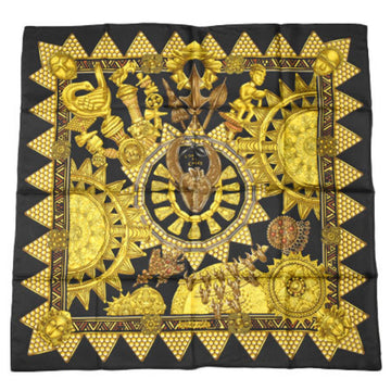 HERMES Carre 90 silk scarf muffler L'OR DES CHEFS chiefs gold black