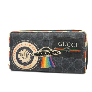 GUCCIAuth  Night Courier Silver Metal 496342 GG Supreme Long Wallet Black