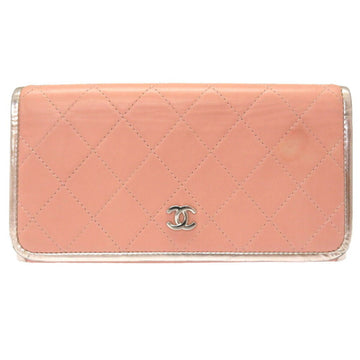 Chanel Matrasse Leather Pink Silver 2 Coco Mark Long Wallet 0214 CHANEL