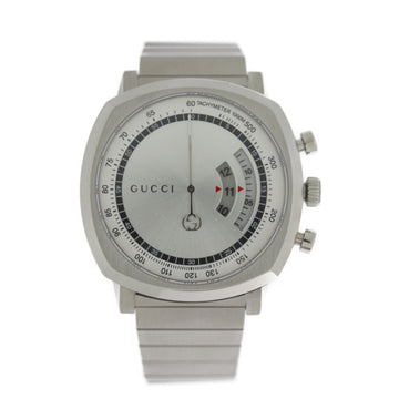 GUCCI Grip Chrono Watch YA157302/157.2 Stainless Steel Silver Chronograph Tachymeter Quartz