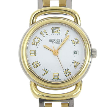 HERMES Pullman Watch PU2.240 Stainless Steel x Gold Plated Silver Quartz Analog Display Ladies White Dial