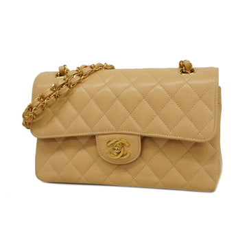 CHANEL Shoulder Bag Matelasse W Flap Chain Caviar Skin Beige Gold Hardware Women's