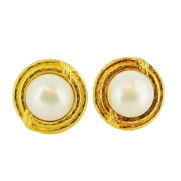 CHANEL earrings circle fake pearl GP plated gold ladies