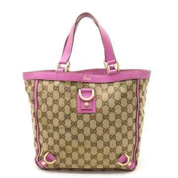 GUCCI GG Canvas Abbey Tote Bag Handbag Leather Khaki Beige Pink Purple 130739