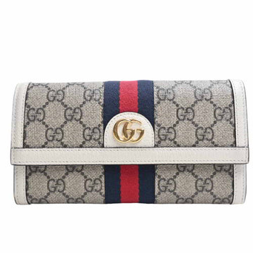 GUCCI Ophidia GG Supreme Sherry Continental Long Wallet 523153 Beige White PVC