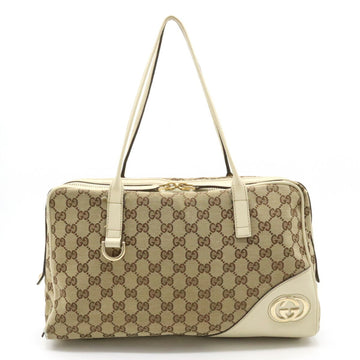 GUCCI GG Canvas Shoulder Bag Tote Boston Khaki Beige Ivory 169971