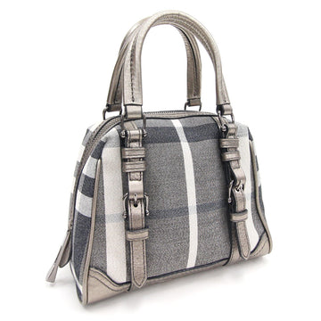 Burberry Handbag Silver Gray Canvas Metallic Leather Micro Mini Boston Ladies Check