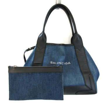 BALENCIAGA Navy Cabas S 33993 Women,Men Denim,Leather Handbag,Tote Bag Black,Blue