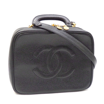 Chanel Vanity Bag Ladies Black Gold Caviar Skin A07061 Cocomark Shoulder Hand Makeup