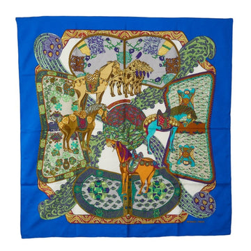 HERMES Carre 90 ART des STEPPES Step Art Scarf Muffler Blue Silk Ladies