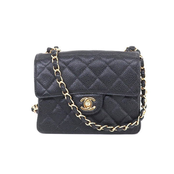 CHANEL Mini Matelasse Chain Shoulder Bag Caviar Skin Black A01115 Gold Hardware Vintage