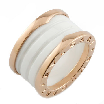 BVLGARI K18PG Ring B-zero.1 B Zero One White Ceramic 4 Band # 49 8.5 Ladies 18K K18 Pink Gold