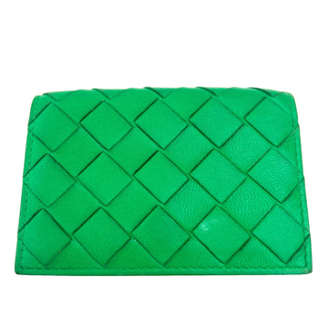 BOTTEGA VENETA Business Card Case Paraquito Intrecciato Holder Green Gold Hardware 667141 Men's Women's