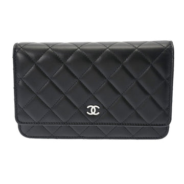 CHANEL Matelasse Classic Chain Wallet Black Silver Hardware Women's Lambskin Shoulder Bag Unused Ginzo