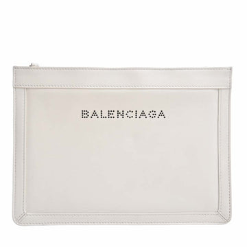 BALENCIAGA Leather Navy Pochette Shoulder Bag 339937 White Women's