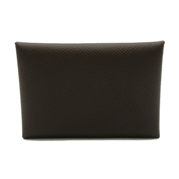 HERMES Calvi Duo Card Case Brown Ecorce Epsom leather