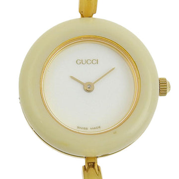 GUCCI Change Bezel 11/12.2 Gold Plated Quartz Analog Display Women's White Dial Watch