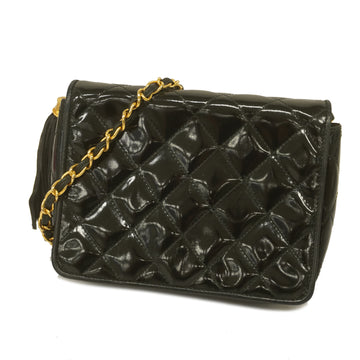CHANELAuth  Matelasse Chain Shoulder With Fringe Patent Leather Black
