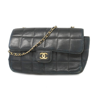 Chanel shoulder bag chocolate bar single chain lambskin black gold metal