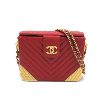 CHANEL ChainShoulder Red Lambskin [sheep leather]