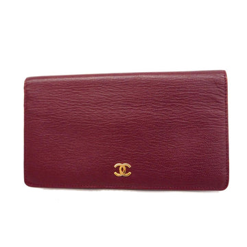 CHANEL long wallet leather Bordeaux gold hardware ladies