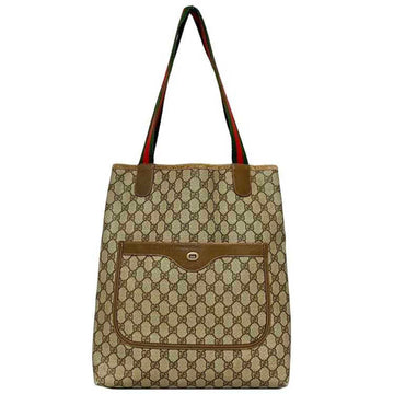 GUCCI Tote Bag Beige Brown Sherry 40.02.003 PVC Canvas Leather  GG Old Ladies