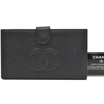 Chanel Long Wallet Coco Mark Black Gold Caviar Skin Bi-Fold Ladies