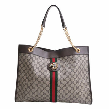 GUCCI Rajah GG Supreme Leather Large Chain Shoulder Bag 537219 Beige Brown Women's