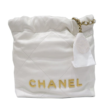 CHANEL 22 Chain Shoulder Bag AS3980 White G Calfskin Women Men