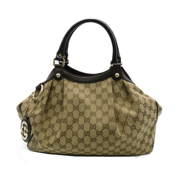 GUCCI Tote Bag Beige canvas leather 211944