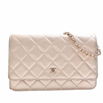 CHANEL Lambskin Matelasse Coco Mark Chain Shoulder Long Wallet Gold Ladies