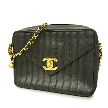 CHANEL Shoulder Bag Mademoiselle Chain Caviar Skin Black Gold Hardware Women's