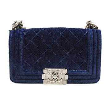 CHANEL Boy  Chain Shoulder Bag Blue Velor Women's Men's