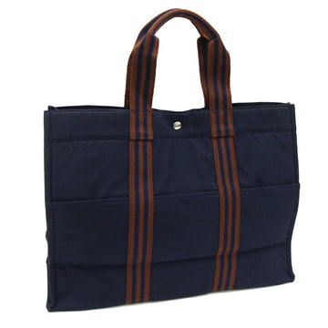 HERMES Tote Bag Four GM Navy Brown Cotton Canvas Women's Men's