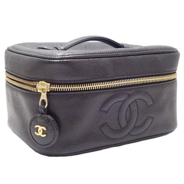 CHANEL Vanity Matelasse Coco Mark A01997 Handbag Caviar Skin Black 083952