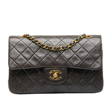 CHANEL Matelasse 23 Coco Mark Double Flap Chain Shoulder Bag Black Lambskin Women's