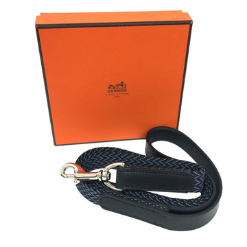 HERMES dog lead pet walk harness collar leather nylon canvas black navy gray