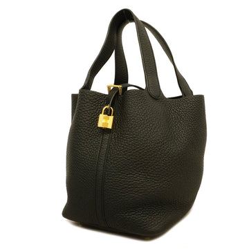 Hermes Picotin Lock MM Z Engraved Women's Togo Leather Handbag Black