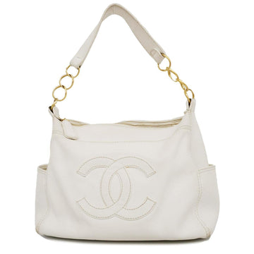 CHANEL shoulder bag leather white gold hardware ladies