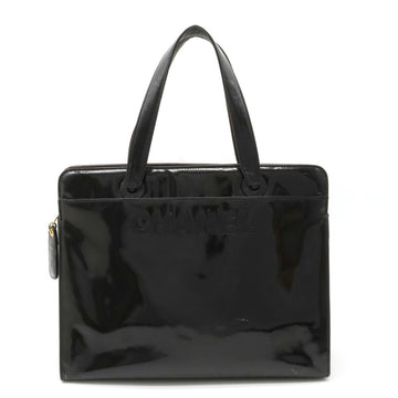 CHANEL tote bag handbag enamel patent leather black