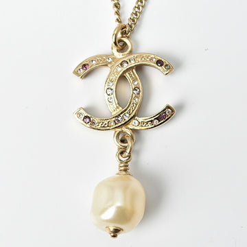 CHANEL necklace pendant  coco mark rhinestone rose multi pearl gold A61420