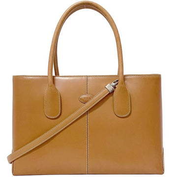 TOD'S 2way bag camel brown leather  handbag ladies' tote shoulder