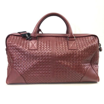 BOTTEGA VENETA Leather Intrecciato Boston Bag Bordeaux Unisex