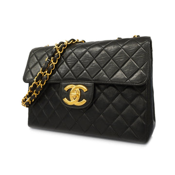 Chanel Big Matelasse W Chain Women's Leather Shoulder Bag Black