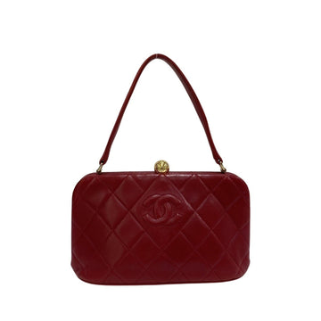 CHANEL Vintage Matelasse Lambskin Leather Genuine Clasp Mini Handbag Pouch Red 28681