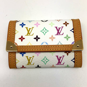 LOUIS VUITTON Portomone Plat M92657 White Multicolor Monogram Coin Case Women's